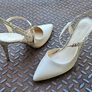 Nine West Women Sandal Pump Heel Vegan Synthetic Leather Upper Shoes Size 10M